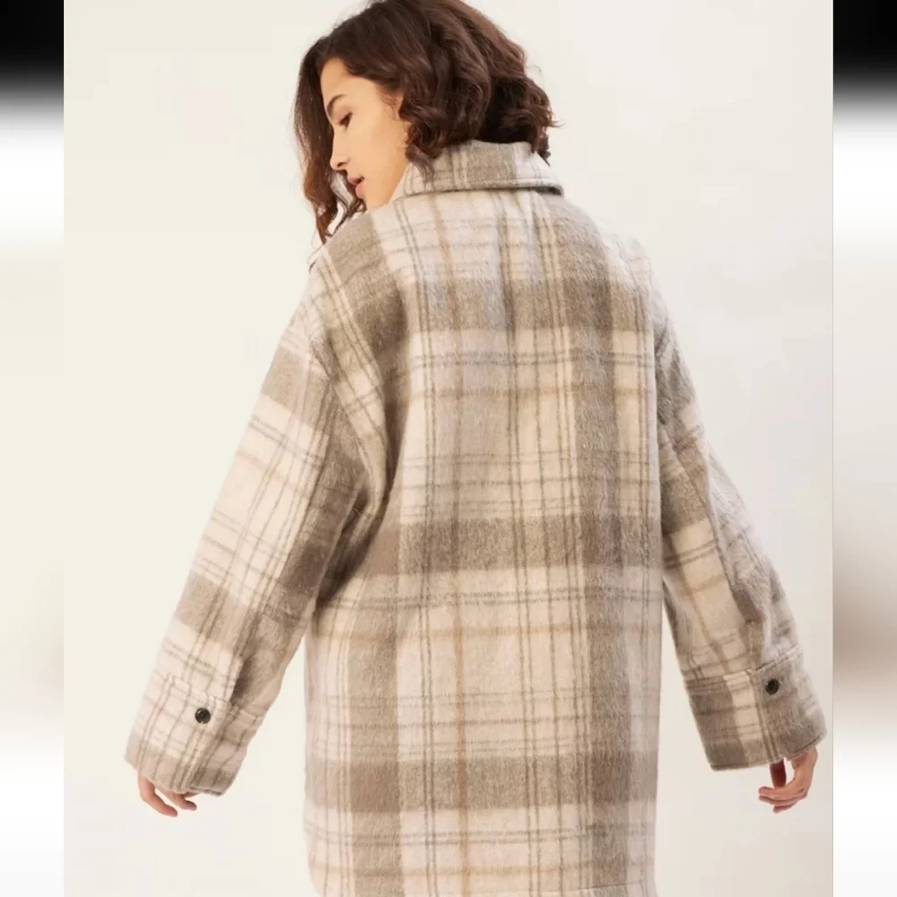 Mango Women's Beige Brown Checked Tailored Jacket - Picture 6 of 12